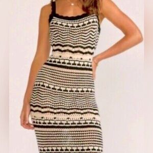 NEW Anthropologie Joie Soft Crochet Scallop Hem Boho Coastal Strip Midi Dress Lg